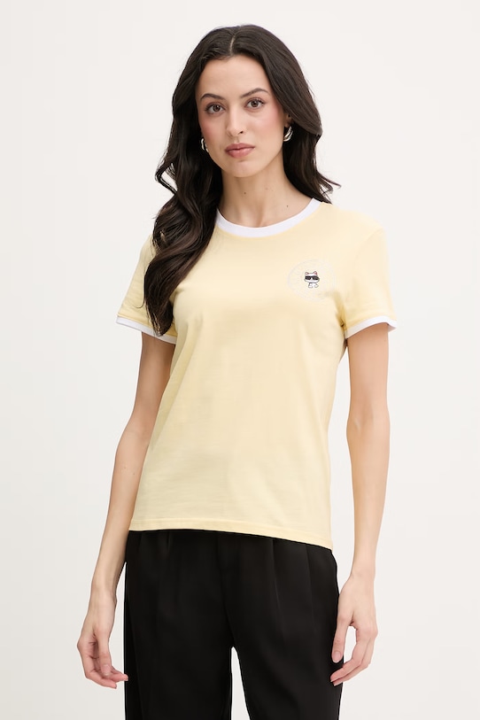 Karl Lagerfeld tricou pentru femei, din bumbac IKON galben B2W17026