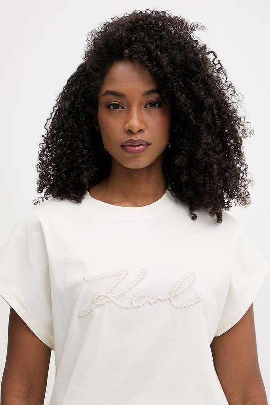 Karl Lagerfeld t-shirt damski bawełniany beżowy B2W17020