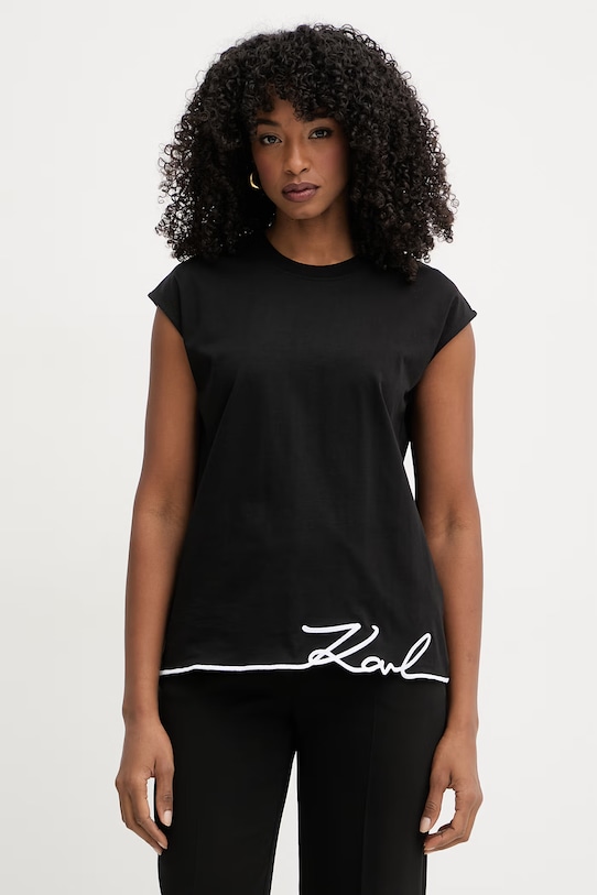 Karl Lagerfeld top pentru femei, din bumbac negru B2W17018