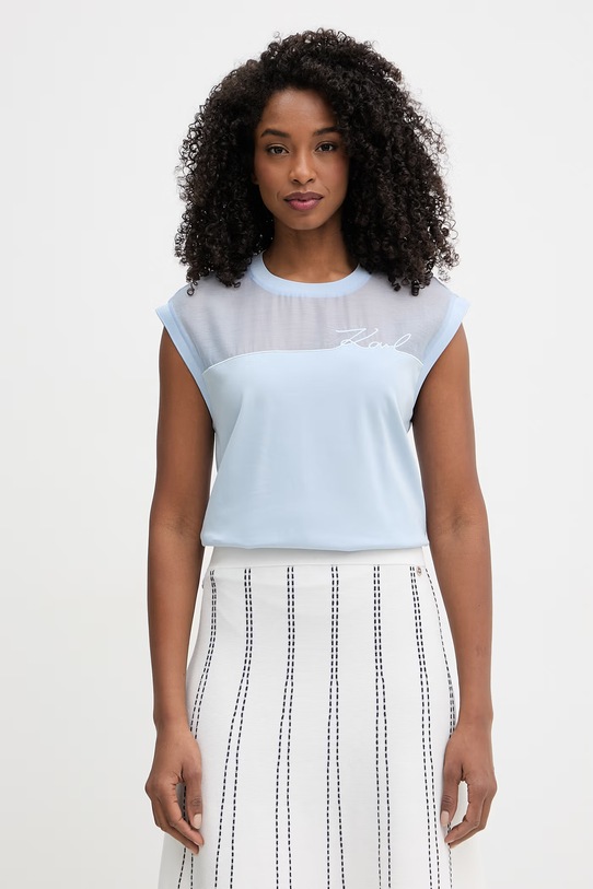 Karl Lagerfeld top damski bawełniany turkusowy B2W17019