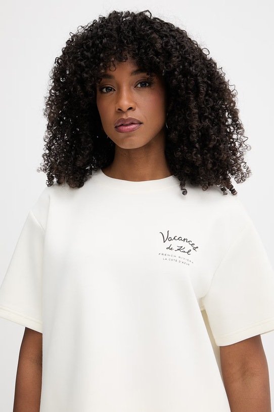 Karl Lagerfeld t-shirt basic damski z modalem beżowy B2W44004