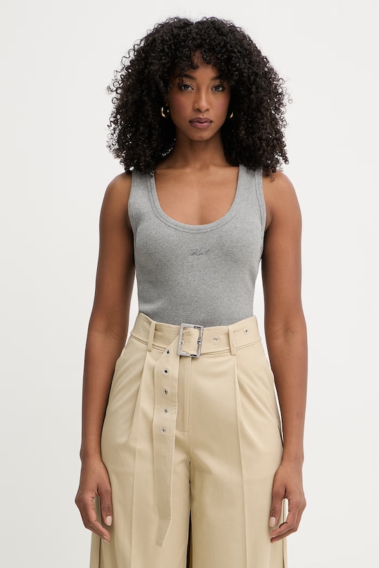 Karl Lagerfeld top damski bawełniany z elastanem szary B2W17092
