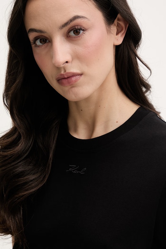 Karl Lagerfeld t-shirt basic damski bawełniany czarny B2W17095