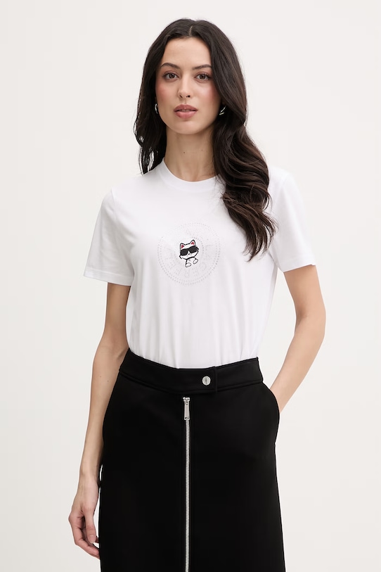 Karl Lagerfeld t-shirt damski bawełniany IKON biały B2W17025
