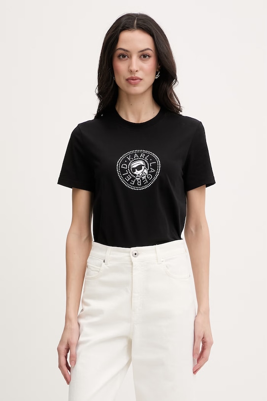 Karl Lagerfeld t-shirt damski bawełniany IKON czarny B2W17025
