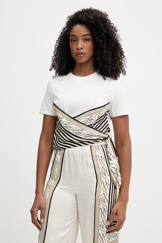 Karl Lagerfeld t-shirt damskie z bawełną beżowy B2W17011