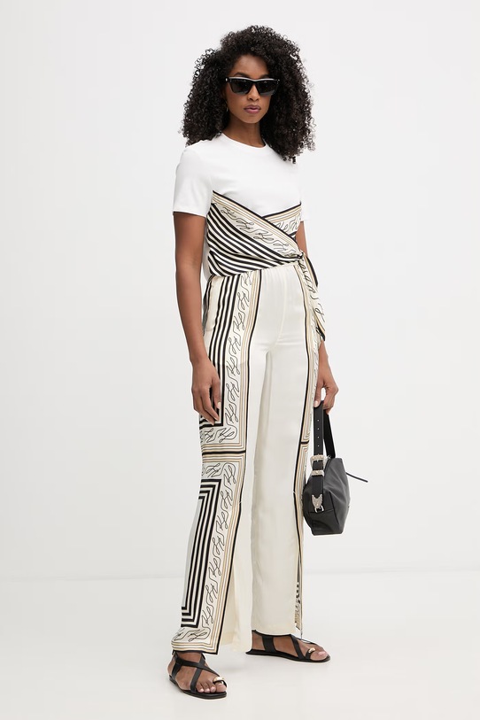 Karl Lagerfeld t-shirt damskie z bawełną beżowy B2W17011