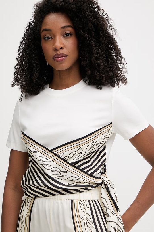 Karl Lagerfeld t-shirt damskie z bawełną B2W17011 beżowy