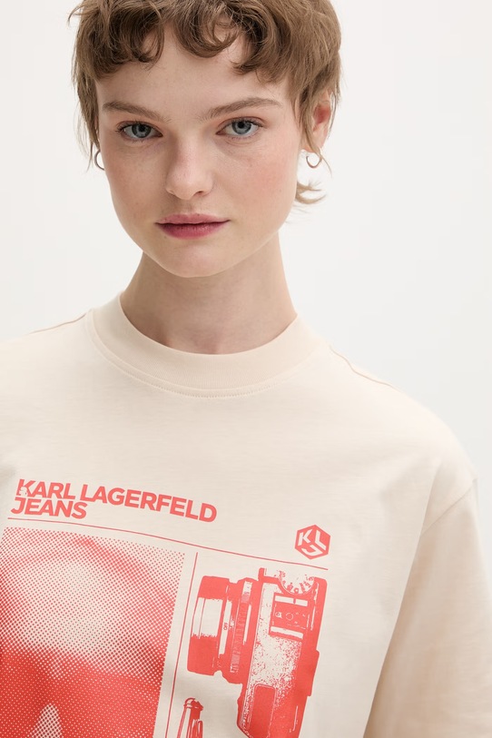 Karl Lagerfeld Jeans t-shirt damski bawełniany beżowy B2W17073