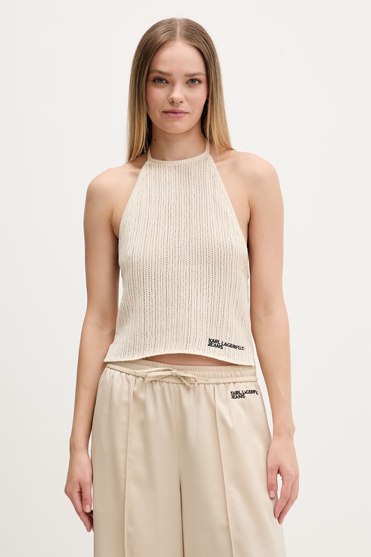 Karl Lagerfeld Jeans top damski bawełniany beżowy B2W18023