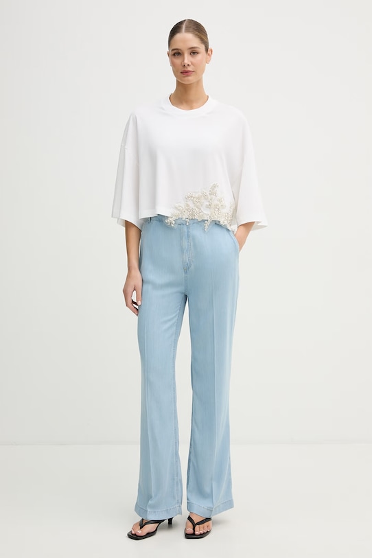 Blugirl Blumarine t-shirt damski bawełniany z elastanem RA6153.JS003 biały SS26