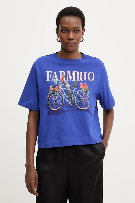 Farm Rio t-shirt in cotone rilassato blu 348538