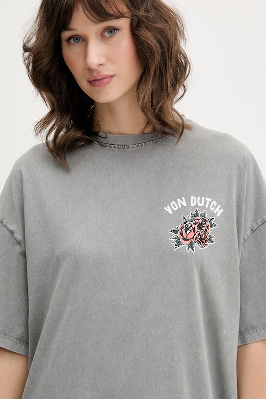 Von Dutch majica ženska od pamuka siva VD.2.TR.HAND