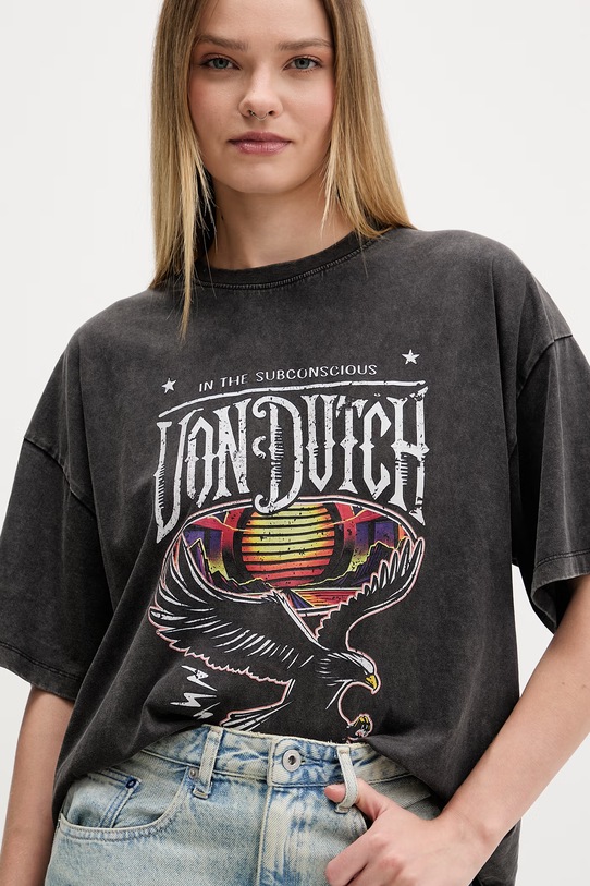 Von Dutch T-shirt damski bawełniany szary VD.2.TR.ROAD