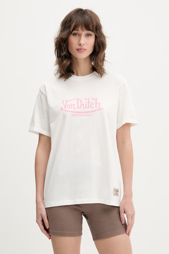 Von Dutch T-shirt damski bawełniany beżowy VD.2.TR.WASH2