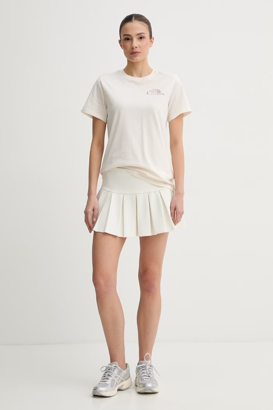 The North Face t-shirt damski bawełniany MONTE NF0A8GA9QLI1 beżowy SS26