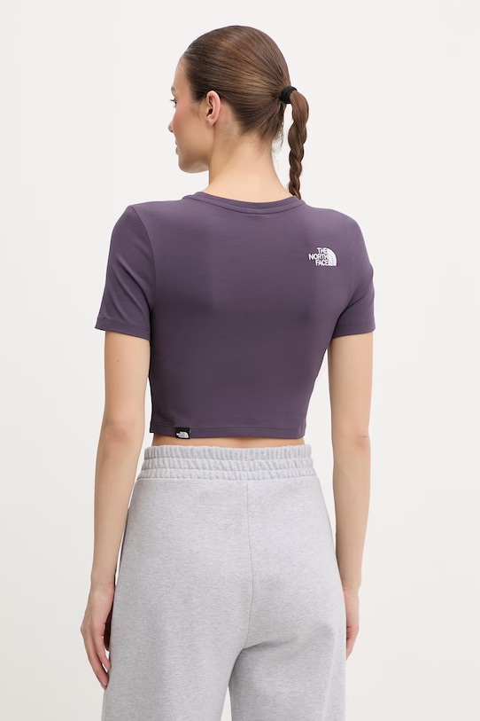Odzież The North Face crop top damski bawełniany z elastanem NF0A55AOG5O1 fioletowy