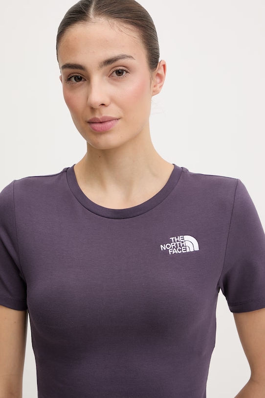 The North Face crop top damski bawełniany z elastanem fioletowy NF0A55AOG5O1