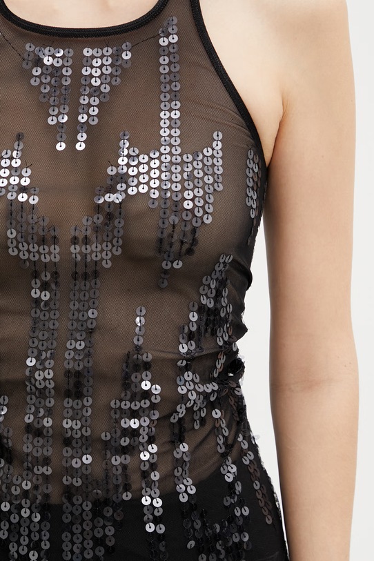 Rick Owens Lilies Basic bluzka na ramiączkach damska cekinowa czarny LI01F7101.TUSM21