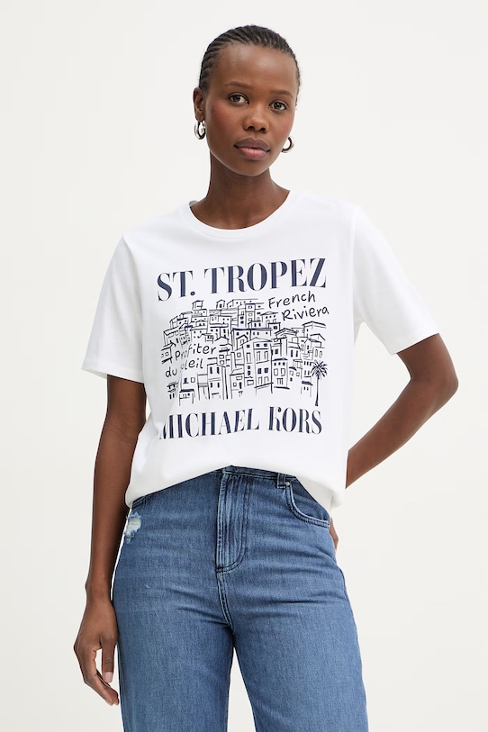 MICHAEL Michael Kors t-shirt damski bawełniany biały MS6520K97J