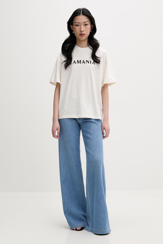 La Mania T-shirt damski bawełniany CHUCK CHUCK beżowy SS26