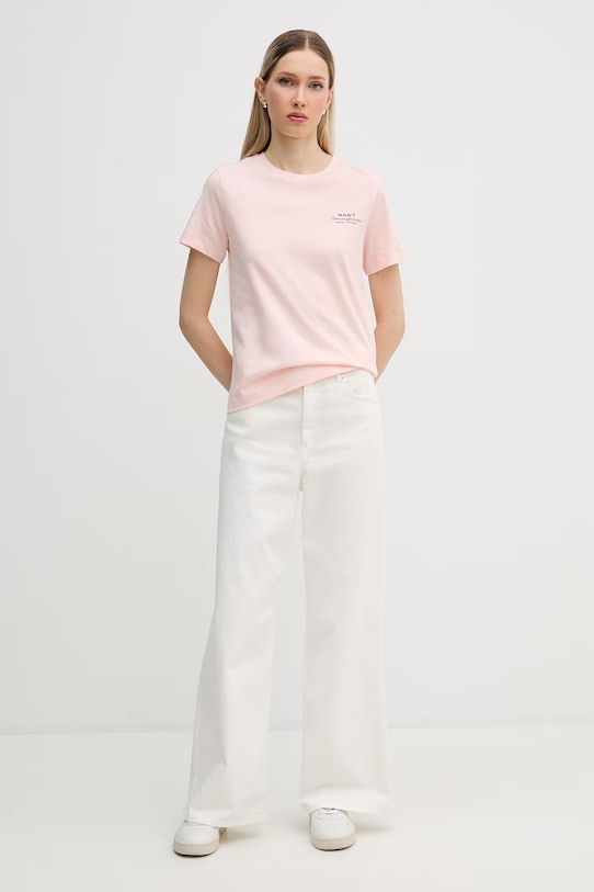 Gant t-shirt damski bawełniany 4201487 różowy SS26