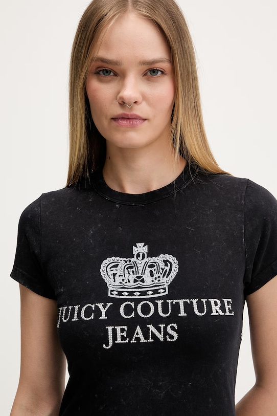 Juicy Couture t-shirt da donna in cotone HERITAGE HILTON nero JCDBJ126961