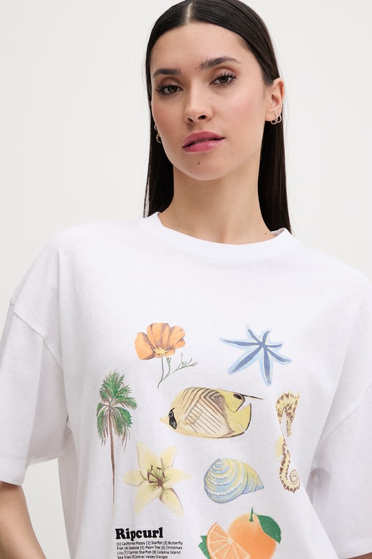 Rip Curl t-shirt Γυναικείος βαμβακερός POOLSIDE HERITAGE λευκό 0M4WTE