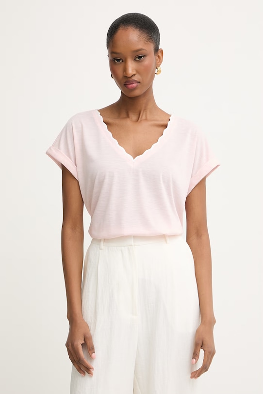 Morgan T-shirt basic damski z wiskozą różowy DIANA