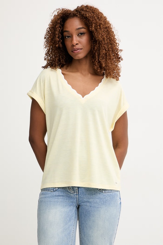 Morgan T-shirt basic damski z wiskozą żółty DIANA