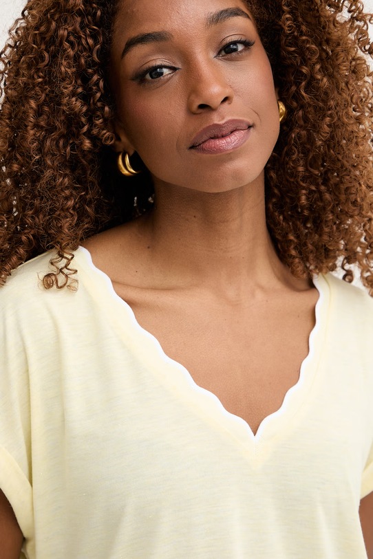 Morgan T-shirt basic damski z wiskozą żółty DIANA