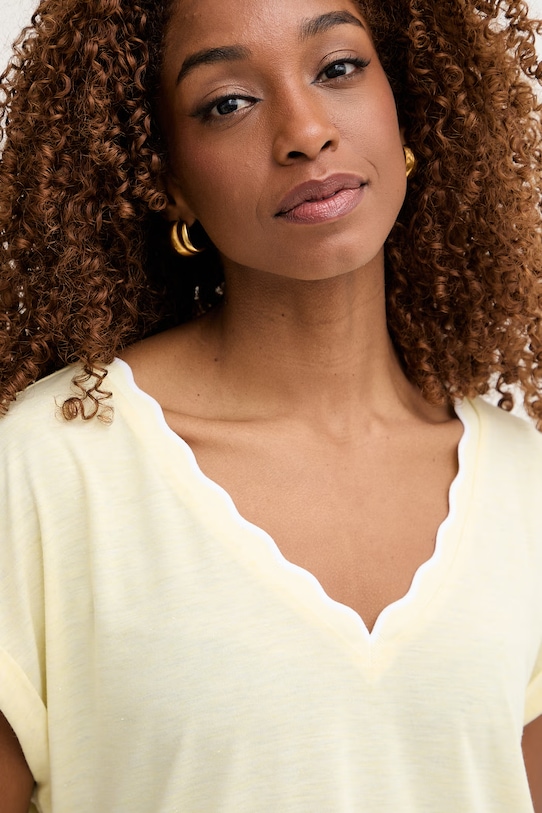 Morgan T-shirt basic damski z wiskozą żółty DIANA