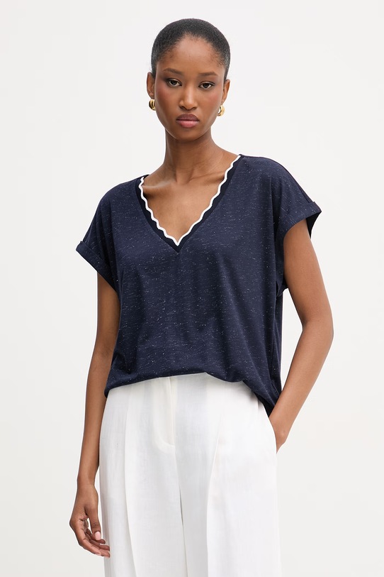 Morgan T-shirt basic damski z wiskozą granatowy DIANA