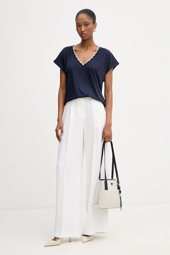 Morgan T-shirt basic damski z wiskozą DIANA granatowy SS26