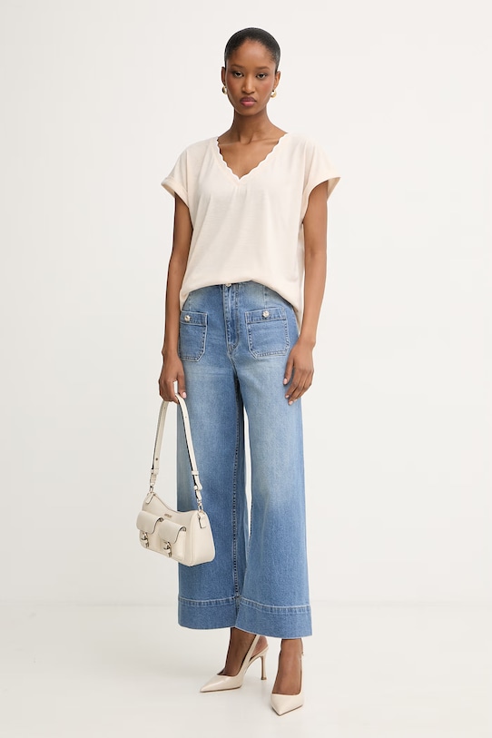 Morgan T-shirt basic damski z wiskozą DIANA beżowy SS26