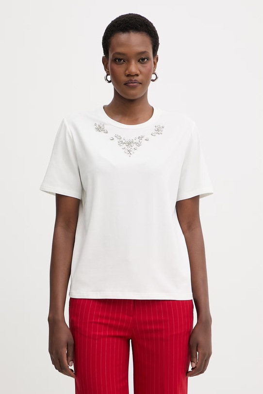 Morgan t-shirt damski bawełniany z elastanem biały DMARE