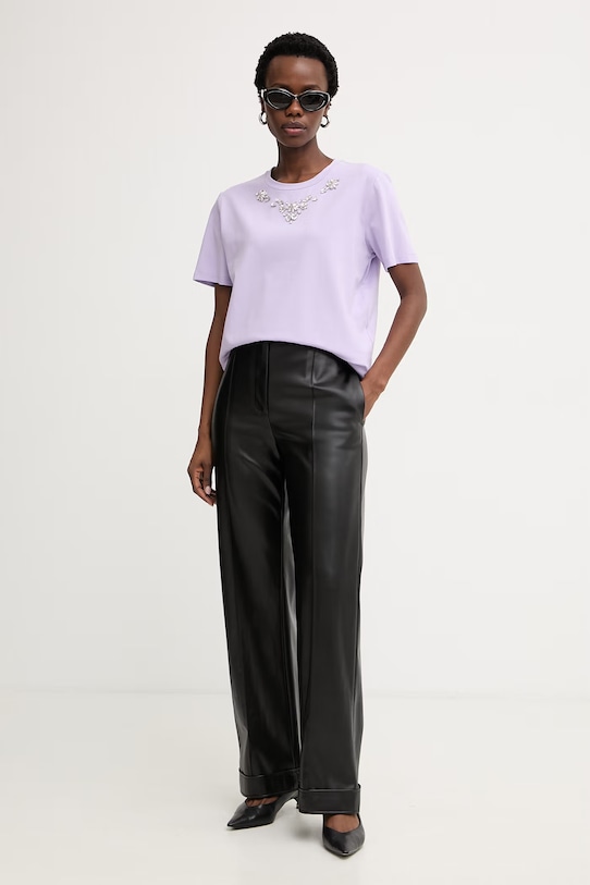 Morgan t-shirt damski bawełniany z elastanem DMARE fioletowy SS26