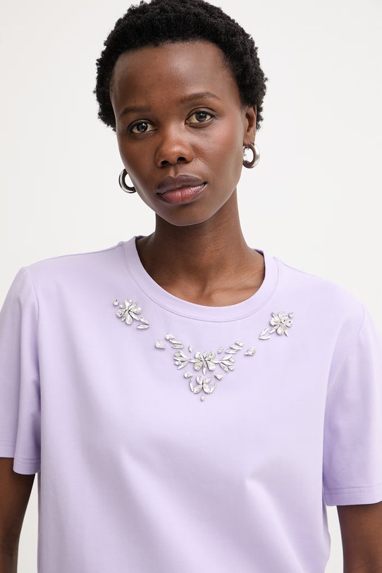 Morgan t-shirt damski bawełniany z elastanem fioletowy DMARE
