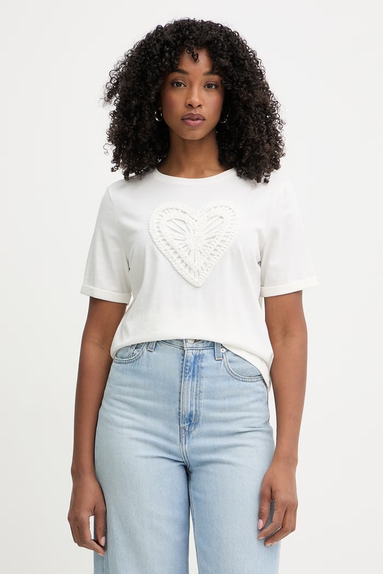 Morgan t-shirt damski bawełniany beżowy DUROUJ