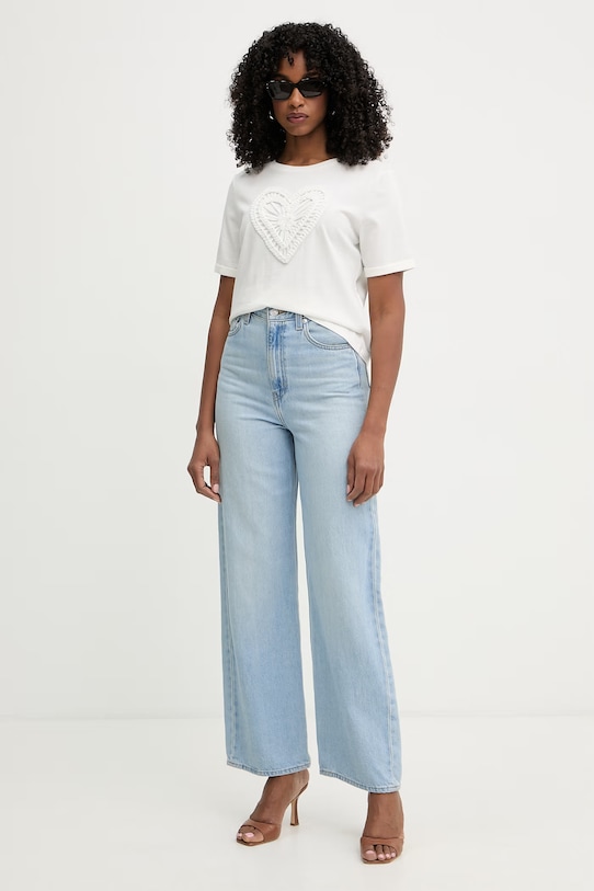 Morgan t-shirt damski bawełniany DUROUJ beżowy SS26