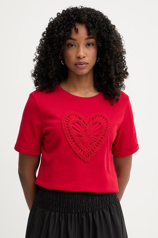 Morgan t-shirt damski bawełniany czerwony DUROUJ