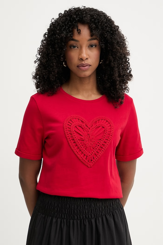 Morgan t-shirt damski bawełniany czerwony DUROUJ