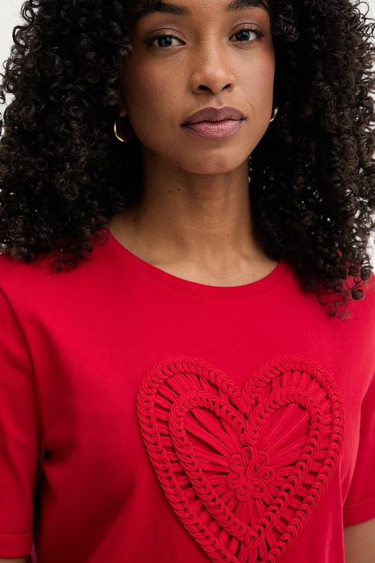 Morgan t-shirt damski bawełniany czerwony DUROUJ