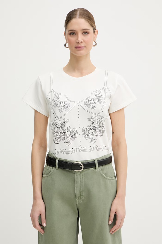 BIZUU t-shirt damski z bawełną BROOKE beżowy BROOKE.KREMOWY