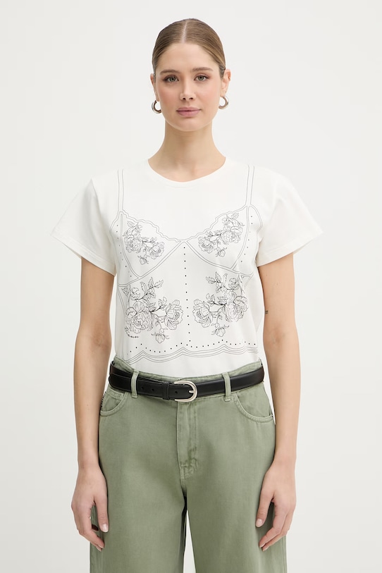 BIZUU t-shirt damski z bawełną BROOKE beżowy BROOKE.KREMOWY