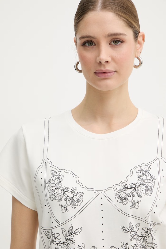 BIZUU t-shirt damski z bawełną BROOKE beżowy BROOKE.KREMOWY