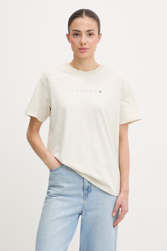 Odzież Hurley t-shirt damski bawełniany WTSEU00032 beżowy