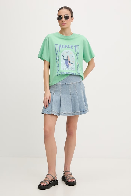 Hurley t-shirt damski bawełniany WTSEU00038 zielony SS26