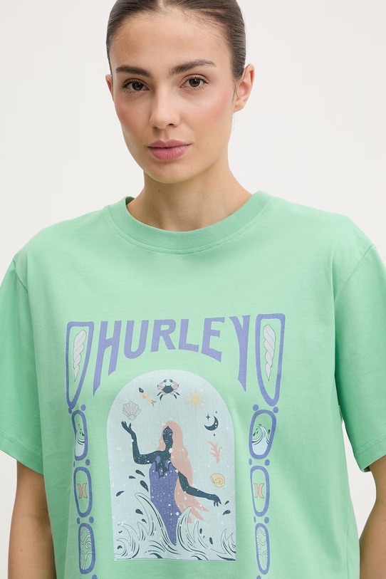 Hurley t-shirt damski bawełniany zielony WTSEU00038