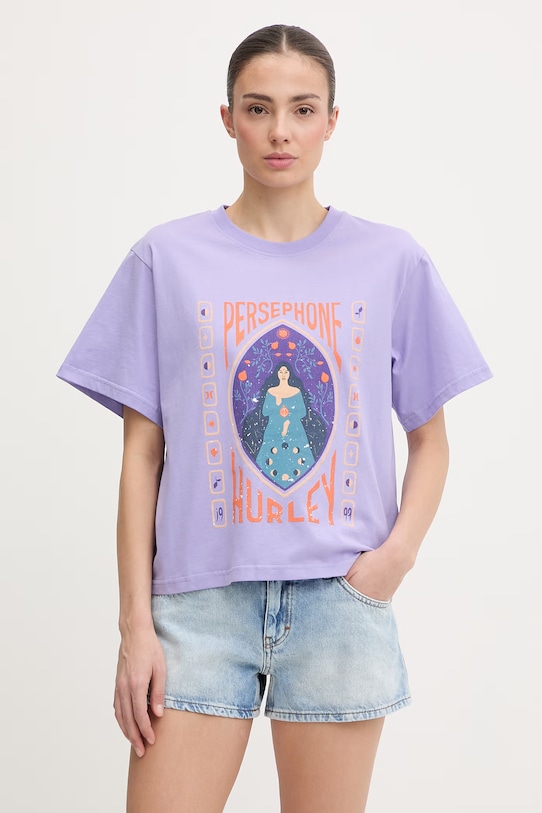 Hurley t-shirt damski bawełniany fioletowy WTSEU00039
